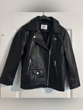 Zara Kids Girls Black Faux Leather Moto Jacket